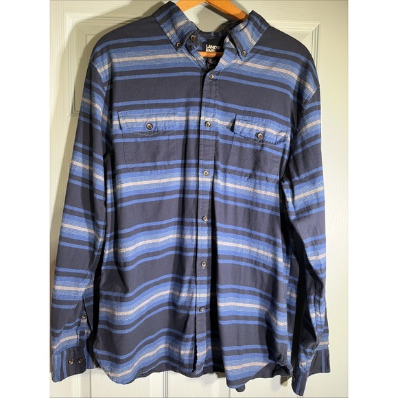Lands' End Other - Lands End Shirt Mens Large Blue Stripe Aztec Southwestern Tailored Fit Button Up